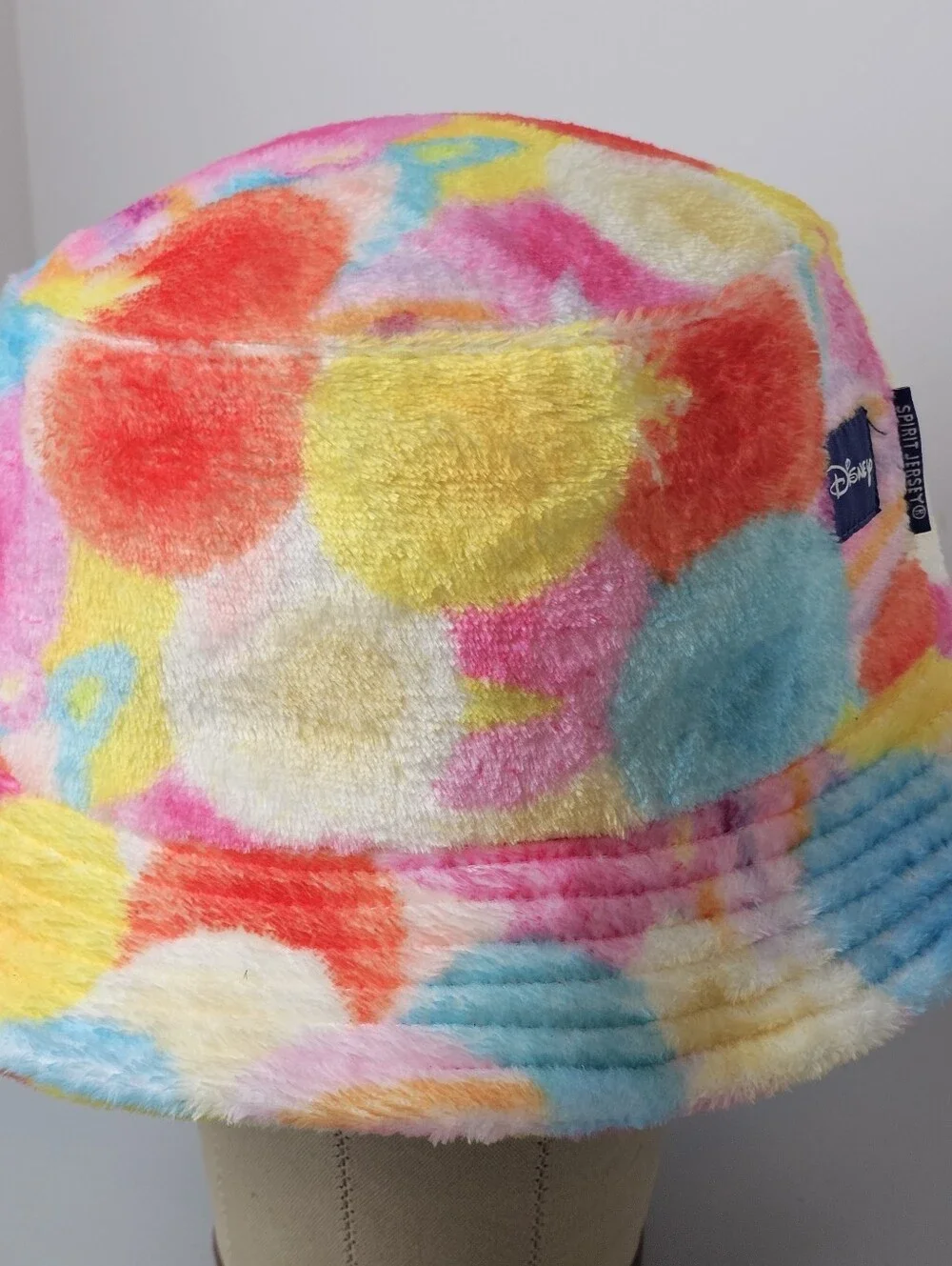 Disney Pixar Fuzzy Bucket Hat by Spirit Jersey OS Multicolor Fuzzy Dot Pattern